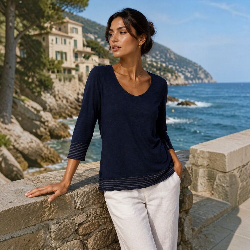 Lauren Ralph Lauren Navy Tunic Sz M Cotton Modal Coastal Resort Nautical Preppy